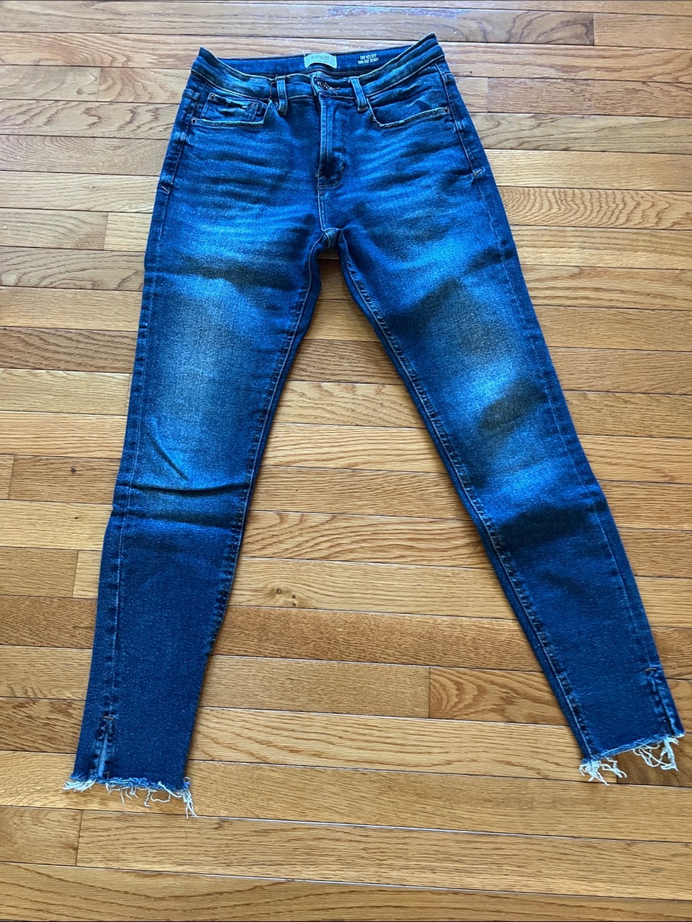 Kensie Dark Blue Skinny Jeans with Frayed Hem